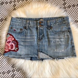 Abercrombie & Fitch Distressed Embroidered Floral Denim Jean Skirt 4